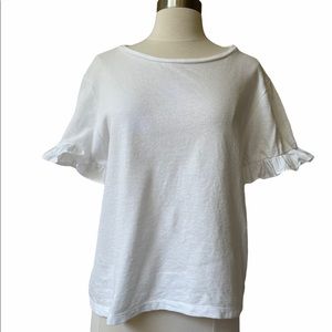 English Factory White Cotton T Shirt Ruffle Sleeve